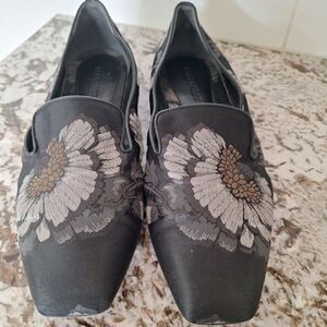 Alexander‎ McQueen Silk Black floral print Loafer Flats size 39